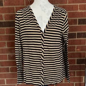 Lucky Brand Navy & Tan Striped Button Down V-Neck Bell Cuff Cardigan/Top